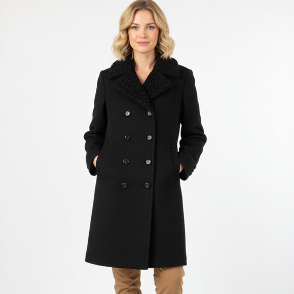 Youthcraft Wool Blend Black Woven Ribbed 3/4 length Vintage Winter Overcoat L - Picture 1 of 8
